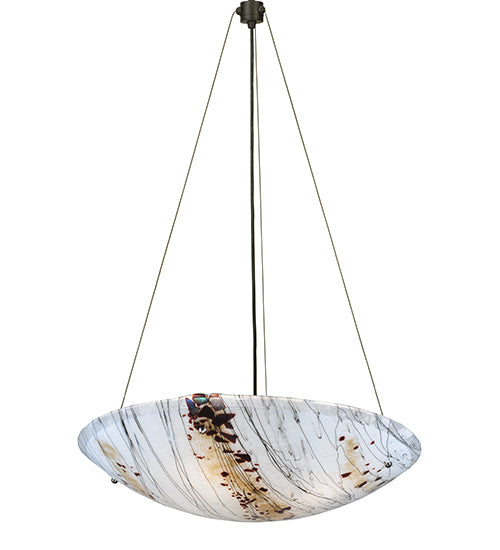Meyda Lighting Metro Fusion 25" 3-Light Craftsman Brown Inverted Pendant Light With White Ramoscelli Shade Glass