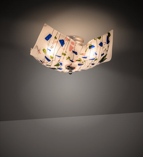 Meyda Lighting Metro Fusion 25" 3-Light Nickel Tossalad Flush Mount Light With Multi-Colored Confetti Shade Glass
