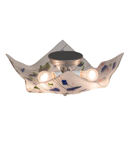 Meyda Lighting Metro Fusion 25" 3-Light Nickel Tossalad Flush Mount Light With Multi-Colored Confetti Shade Glass