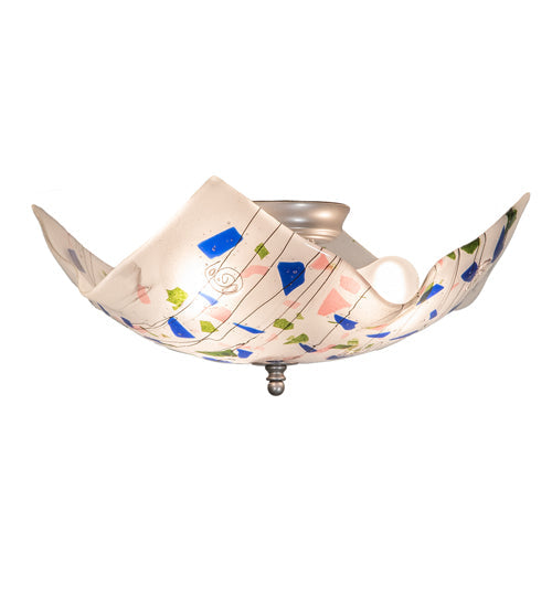 Meyda Lighting Metro Fusion 25" 3-Light Nickel Tossalad Flush Mount Light With Multi-Colored Confetti Shade Glass