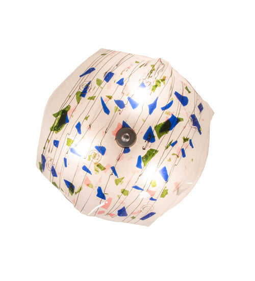 Meyda Lighting Metro Fusion 25" 3-Light Nickel Tossalad Flush Mount Light With Multi-Colored Confetti Shade Glass