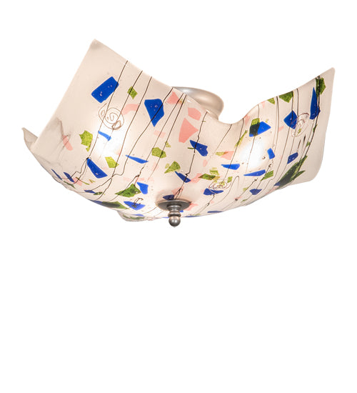 Meyda Lighting Metro Fusion 25" 3-Light Nickel Tossalad Flush Mount Light With Multi-Colored Confetti Shade Glass