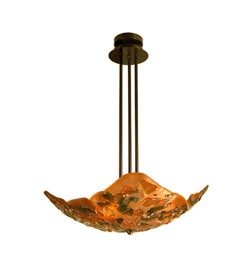 Meyda Lighting Metro Fusion 26" 3-Light Mahogany Bronze Urban Camo Inverted Pendant Light With Amber & Green Shade Glass