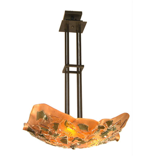 Meyda Lighting Metro Fusion 26" 3-Light Timeless Bronze Urban Camo Inverted Pendant Light With Amber & Green Shade Glass