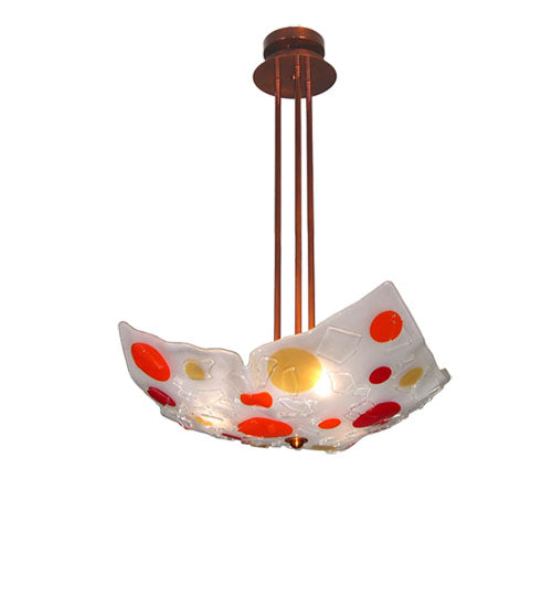 Meyda Lighting Metro Fusion 26" 3-Light Transparent Copper Gum Drop Inverted Pendant Light With Multi-Colored Shade Glass