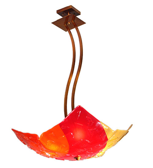 Meyda Lighting Metro Fusion 26" 3-Light Transparent Copper Tutti-Fruitti Inverted Pendant Light With Red & Yellow Shade Glass