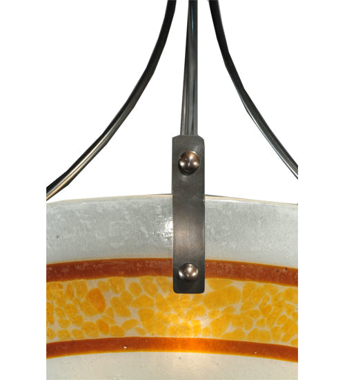 Meyda Lighting Metro Fusion 26" 4-Light Craftsman Brown Saturno Inverted Pendant Light With White & Amber Shade Glass