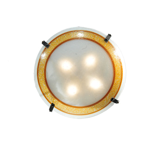 Meyda Lighting Metro Fusion 26" 4-Light Craftsman Brown Saturno Inverted Pendant Light With White & Amber Shade Glass