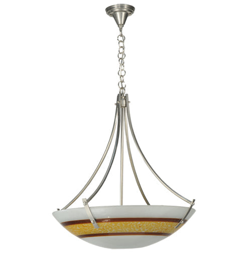 Meyda Lighting Metro Fusion 26" 4-Light Silver Saturno Inverted Pendant Light With Amber & White Shade Glass