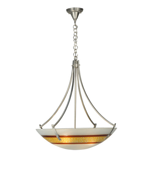 Meyda Lighting Metro Fusion 26" 4-Light Silver Saturno Inverted Pendant Light With Amber & White Shade Glass
