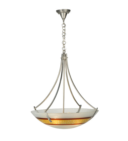 Meyda Lighting Metro Fusion 26" 4-Light Silver Saturno Inverted Pendant Light With Amber & White Shade Glass