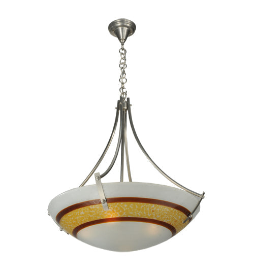 Meyda Lighting Metro Fusion 26" 4-Light Silver Saturno Inverted Pendant Light With Amber & White Shade Glass