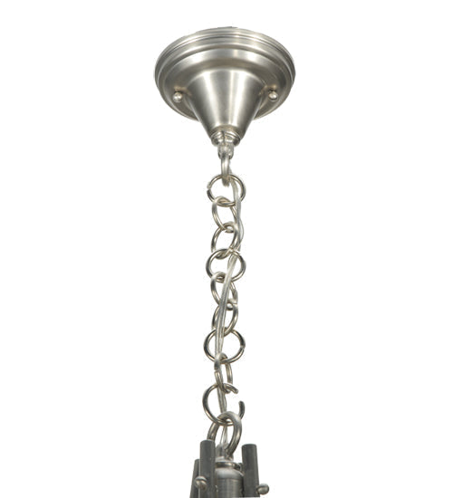 Meyda Lighting Metro Fusion 26" 4-Light Silver Saturno Inverted Pendant Light With Amber & White Shade Glass