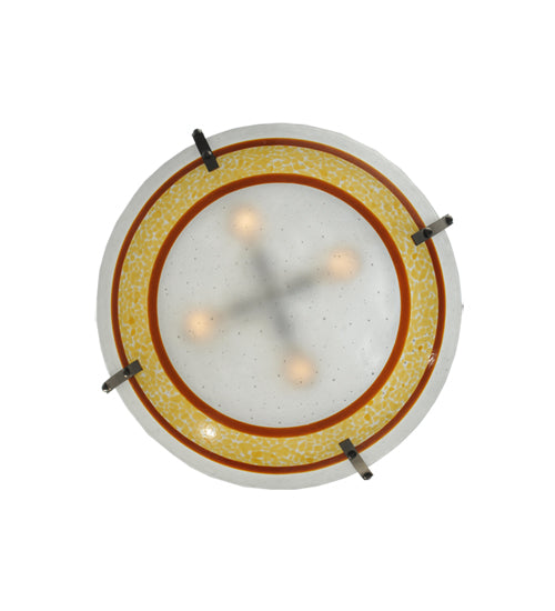 Meyda Lighting Metro Fusion 26" 4-Light Silver Saturno Inverted Pendant Light With Amber & White Shade Glass