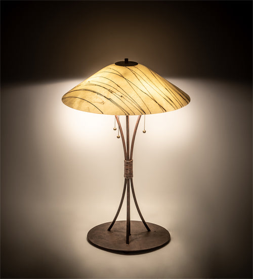 Meyda Lighting Metro Fusion 27" 3-Light Natural Rust Branches Table Lamp With Sunset Beige Art Shade Glass