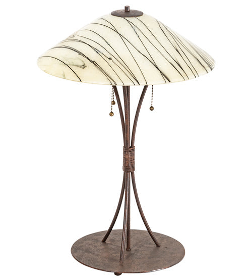 Meyda Lighting Metro Fusion 27" 3-Light Natural Rust Branches Table Lamp With Sunset Beige Art Shade Glass