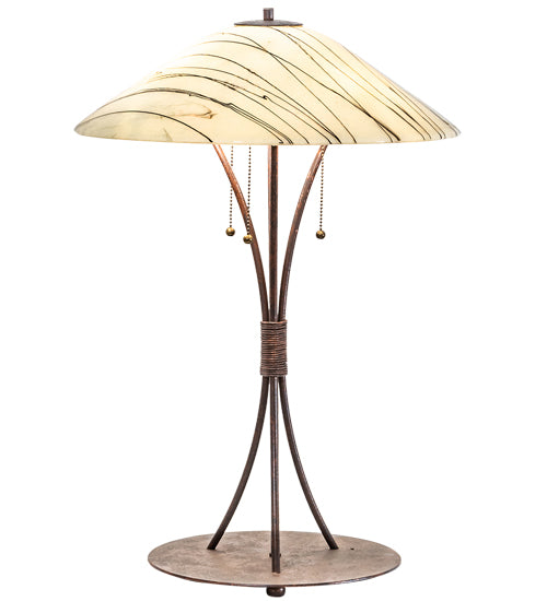 Meyda Lighting Metro Fusion 27" 3-Light Natural Rust Branches Table Lamp With Sunset Beige Art Shade Glass