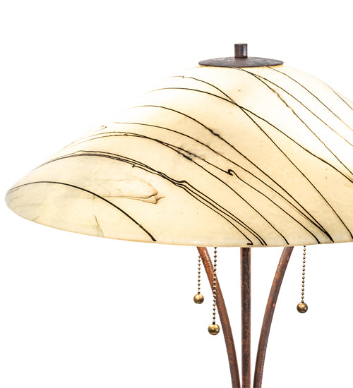 Meyda Lighting Metro Fusion 27" 3-Light Natural Rust Branches Table Lamp With Sunset Beige Art Shade Glass