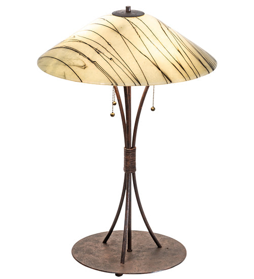 Meyda Lighting Metro Fusion 27" 3-Light Natural Rust Branches Table Lamp With Sunset Beige Art Shade Glass