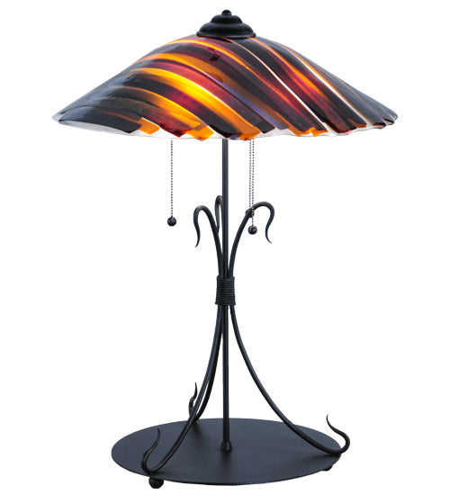 Meyda Lighting Metro Fusion 28" 3-Light Black Marina Table Lamp With Amber and Smoke Shade Glass