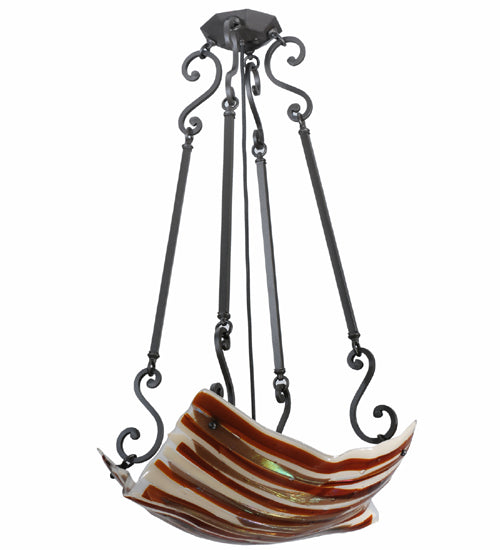 Meyda Lighting Metro Fusion 29" 4-Light Wrought Iron Marina Inverted Pendant Light With Multi-Colored Shade Glass