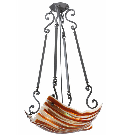 Meyda Lighting Metro Fusion 29" 4-Light Wrought Iron Marina Inverted Pendant Light With Multi-Colored Shade Glass
