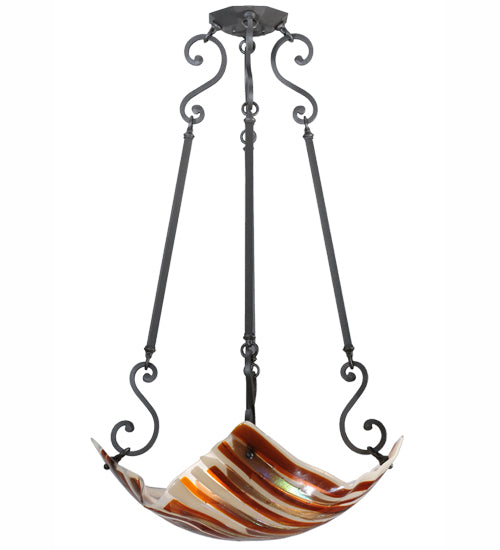 Meyda Lighting Metro Fusion 29" 4-Light Wrought Iron Marina Inverted Pendant Light With Multi-Colored Shade Glass
