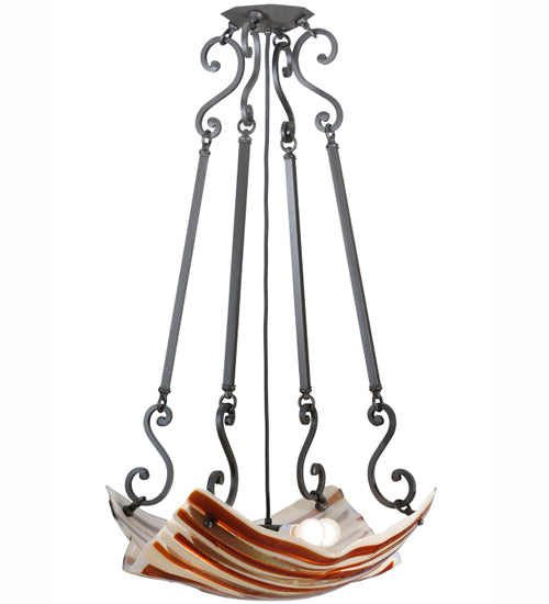 Meyda Lighting Metro Fusion 29" 4-Light Wrought Iron Marina Inverted Pendant Light With Multi-Colored Shade Glass