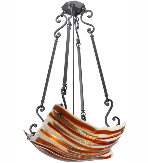 Meyda Lighting Metro Fusion 29" 4-Light Wrought Iron Marina Inverted Pendant Light With Multi-Colored Shade Glass