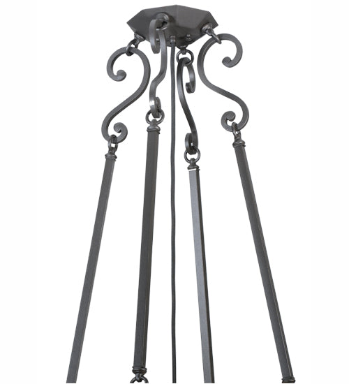 Meyda Lighting Metro Fusion 29" 4-Light Wrought Iron Marina Inverted Pendant Light With Multi-Colored Shade Glass