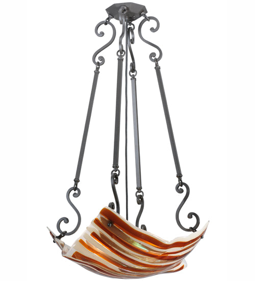 Meyda Lighting Metro Fusion 29" 4-Light Wrought Iron Marina Inverted Pendant Light With Multi-Colored Shade Glass