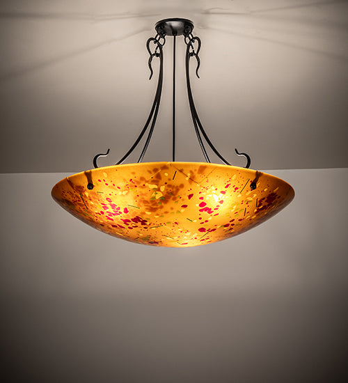 Meyda Lighting Metro Fusion 30" 3-Light Black Powder Coat Biscotti Semi-flush Mount Light With Red & Amber Shade Glass
