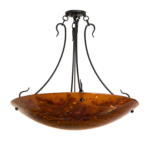 Meyda Lighting Metro Fusion 30" 3-Light Black Powder Coat Biscotti Semi-flush Mount Light With Red & Amber Shade Glass