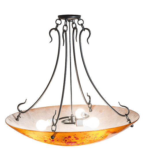Meyda Lighting Metro Fusion 30" 3-Light Black Powder Coat Biscotti Semi-flush Mount Light With Red & Amber Shade Glass