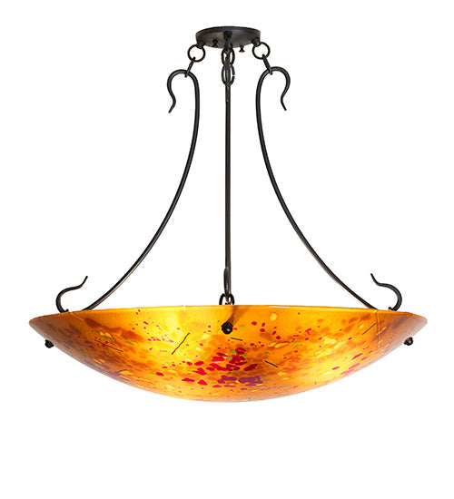 Meyda Lighting Metro Fusion 30" 3-Light Black Powder Coat Biscotti Semi-flush Mount Light With Red & Amber Shade Glass