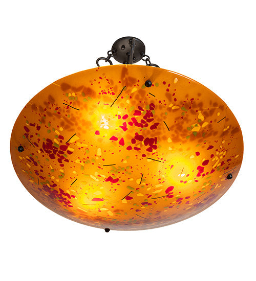 Meyda Lighting Metro Fusion 30" 3-Light Black Powder Coat Biscotti Semi-flush Mount Light With Red & Amber Shade Glass