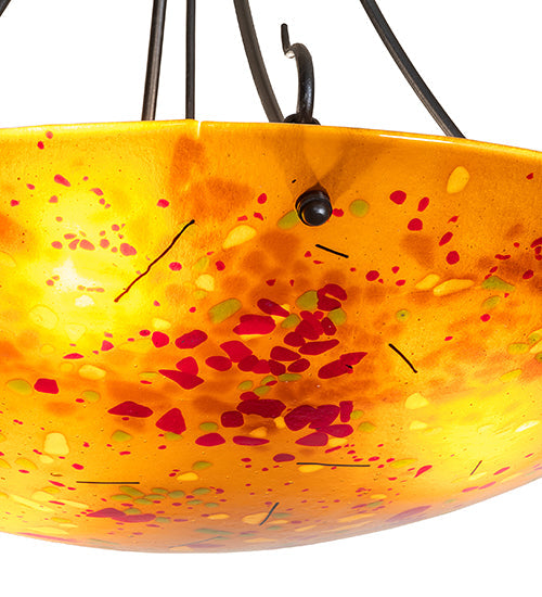 Meyda Lighting Metro Fusion 30" 3-Light Black Powder Coat Biscotti Semi-flush Mount Light With Red & Amber Shade Glass