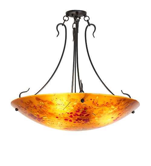 Meyda Lighting Metro Fusion 30" 3-Light Black Powder Coat Biscotti Semi-flush Mount Light With Red & Amber Shade Glass