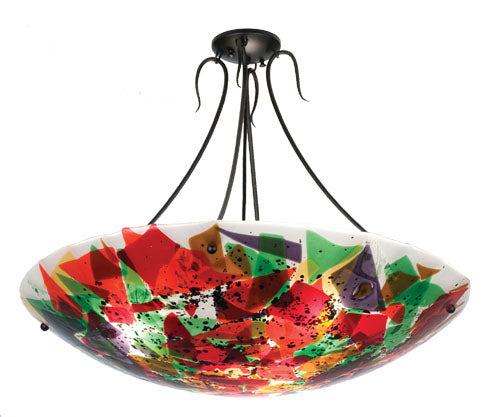 Meyda Lighting Metro Fusion 30" 3-Light Black Powder Coat Colorito Semi-flush Mount Light With Multi-Colored Shade Glass