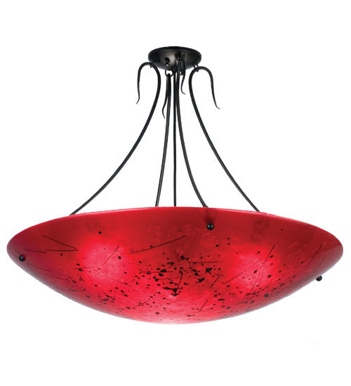 Meyda Lighting Metro Fusion 30" 3-Light Black Powder Coat Luce Rossa Inverted Semi-flush Mount Light With Red & Black Shade Glass