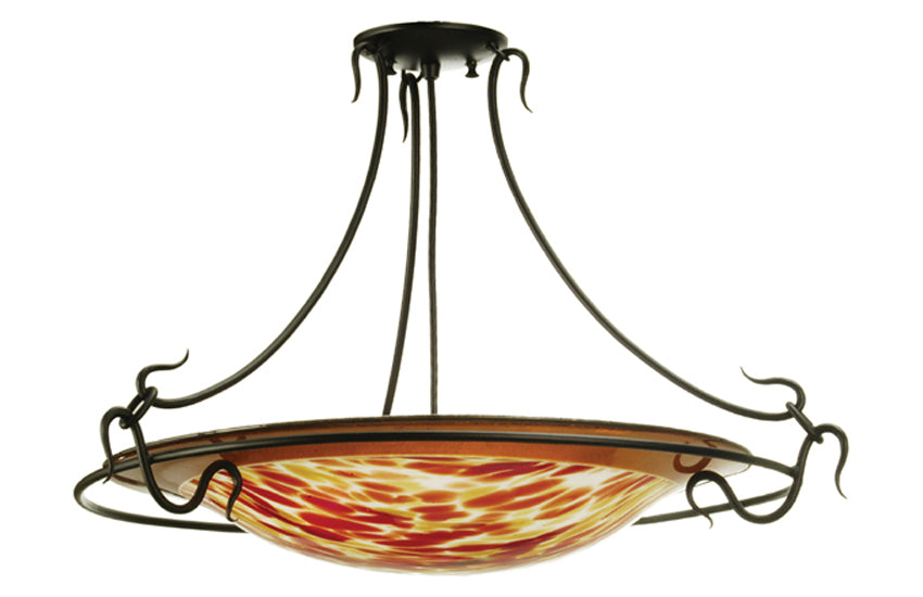 Meyda Lighting Metro Fusion 30" 3-Light Black Semi-flush Mount Light With Sedona Spirit & Amber Ring Shade Glass