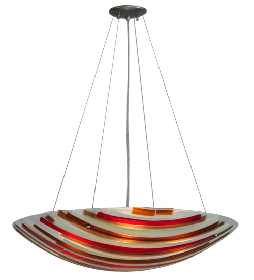 Meyda Lighting Metro Fusion 30" 4-Light Brushed Nickel Inverted Pendant Light With Multi-Colored Shade Glass