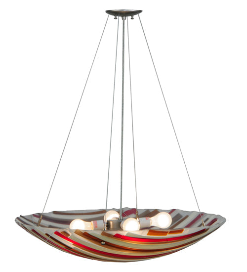 Meyda Lighting Metro Fusion 30" 4-Light Brushed Nickel Inverted Pendant Light With Multi-Colored Shade Glass