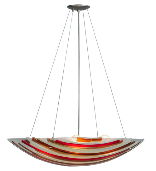 Meyda Lighting Metro Fusion 30" 4-Light Brushed Nickel Inverted Pendant Light With Multi-Colored Shade Glass