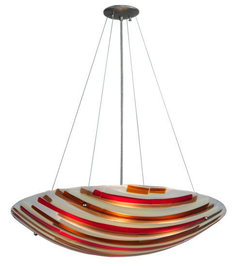 Meyda Lighting Metro Fusion 30" 4-Light Brushed Nickel Inverted Pendant Light With Multi-Colored Shade Glass