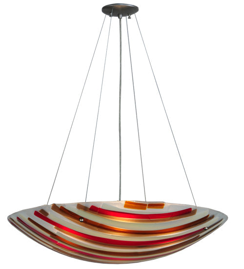 Meyda Lighting Metro Fusion 30" 4-Light Brushed Nickel Inverted Pendant Light With Multi-Colored Shade Glass