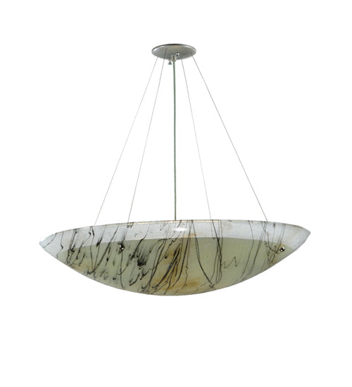 Meyda Lighting Metro Fusion 30" 4-Light Nickel Primavera Inverted Pendant Light With White and Black Streamers Shade Glass