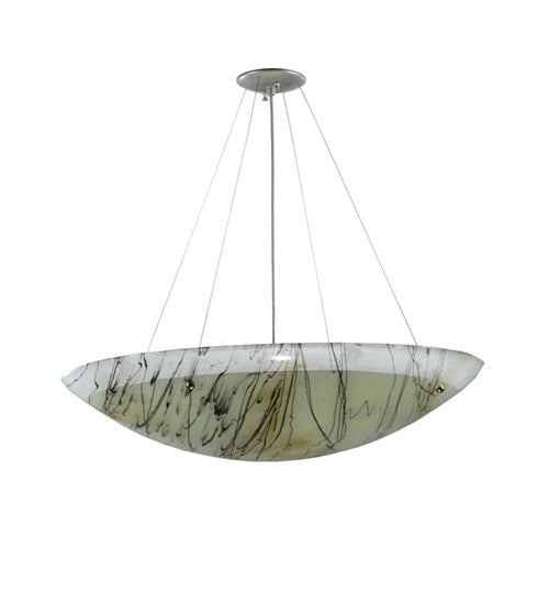 Meyda Lighting Metro Fusion 30" 4-Light Nickel Primavera Inverted Pendant Light With White and Black Streamers Shade Glass