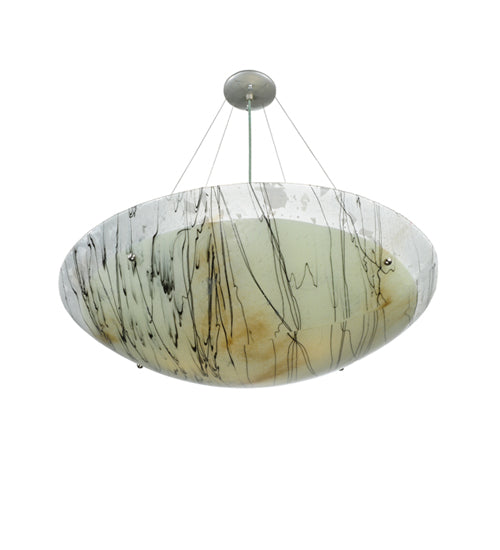 Meyda Lighting Metro Fusion 30" 4-Light Nickel Primavera Inverted Pendant Light With White and Black Streamers Shade Glass