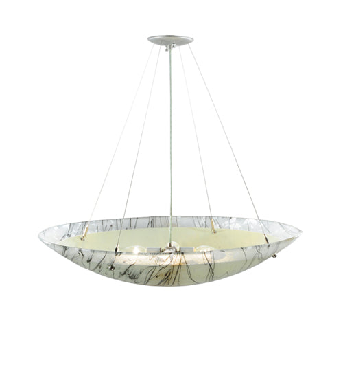 Meyda Lighting Metro Fusion 30" 4-Light Nickel Primavera Inverted Pendant Light With White and Black Streamers Shade Glass